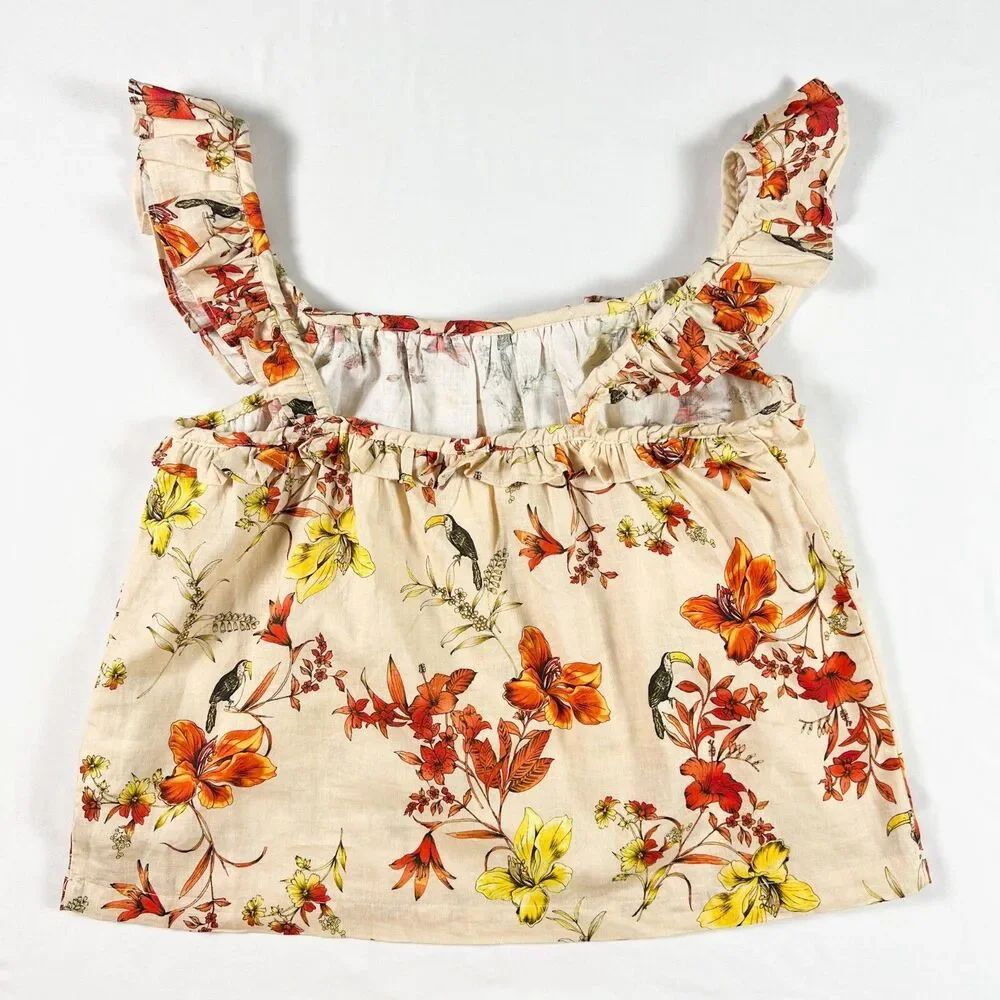 NWT‎ Evereve Char Floral Flutter Tank S Linen Ruffle Butter Yellow Feminine Boho - Picture 7 of 8